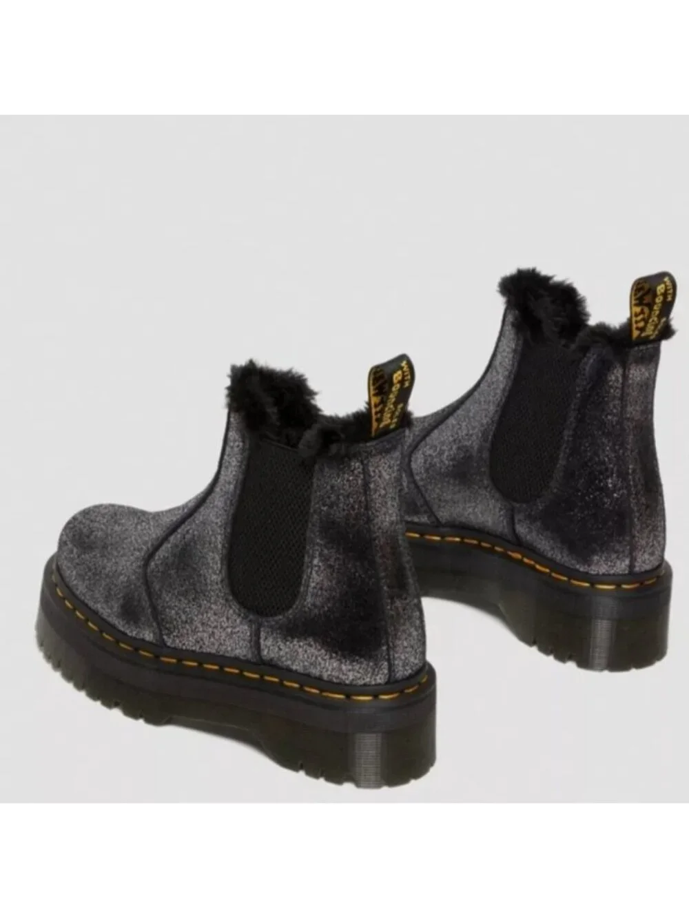 Dr. Martens 2976 Faux Fur-Lined Metallic Platform Chelsea Boots